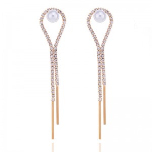 Latest Arrival Pearl Earring Jewelry Long Tassel Diamond Pearl Wedding Bridal Earrings