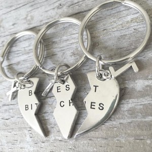 Best Bitches Keychains, Set 3 Best Bitches Split Heart Key Chains, Triple Bitches Keyrings