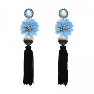 New arrival bohemian ethnic style long tassel earrings flower thread ball tassel boho earrings