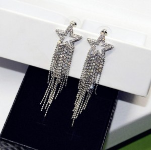 Crystal Star Long Chain Stud Dangle Pendant Tassel Chain Earrings