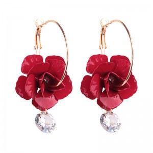 Wholesale New Design Fashion Zircon Big Flower Gold Circle Mini Hoop Earring