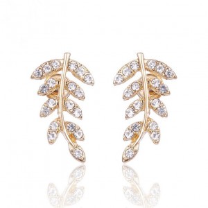 Sweet jewelry 14k gold plated full diamond leaf shape gorgeous lady earring