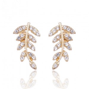 Sweet jewelry 14k gold plated full diamond leaf shape gorgeous lady earring