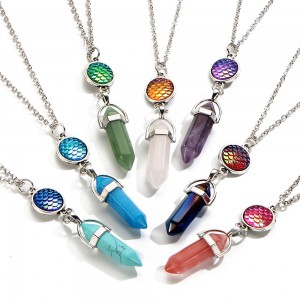 Fashion Women Jewelry Mermaid Scales Bullet Turquoise Natural Stone Pendant Necklace