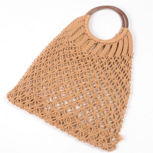 WENZHE Ladies Tote Bag Handmade Hollow Out Straw Bag Cotton Summer Beach Bag