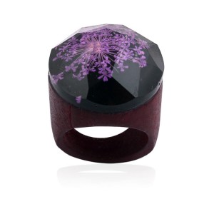 Fashion Wooden Ring Foreign Trade Resin Gypsophila Eternal Flowers Ring Ethnic Style Wedding Ring For Women