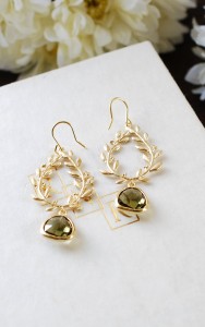 Fashion earring designs gold earring green gemstone single diamond earring