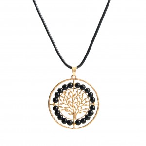 WENZHE handmade fashion custom tree of life beads hollow round pendant necklace