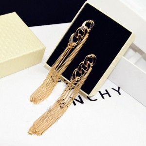 Unique Design Punk Gold Long Thick Chain Tassel Pendant Statement Dangle Earrings