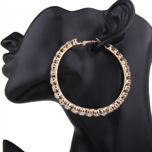 New Trendy Gold Plated Circle Large Rhinestone Hoop Earrings For Women