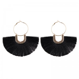 Wholesale Hot Selling Gold Plated Boho Multicolor Fan Shaped Tassel Hoop Earrings For Women Jewellery