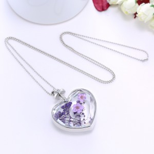 Valentine’s Day Gift Jewelry Heart-shaped pendant love crystal plants dried flowers necklace