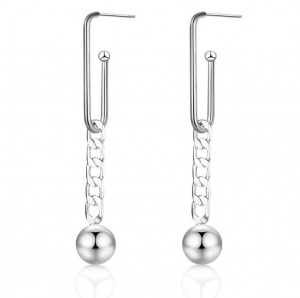 Silver Plated Women Long Fashion Jewelry Metal Chain Drop Earrings With Ball