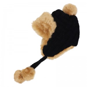 WENZHE Women’s Winter Crochet Earflap Fur Ball Knitted Beanie Hats