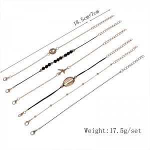 New Fashion Gold Plated Shell Airplane Bead Chain Map Bracelet Set Couple Bracelets 6pcs/Set