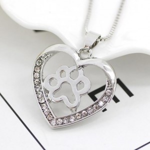 Hot sale jewelry hollow heart shape animal dog paw necklace