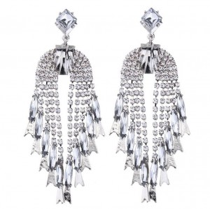 Full crystal long metal chain tassel earrings elegant bride wedding gift