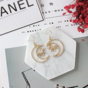 Fashion Japanese style simple moon unicorn gold plated drop earring