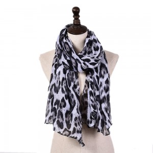 WENZHE Long Casual Animal Pattern Voile Material Leopard Print Shawl Scarf