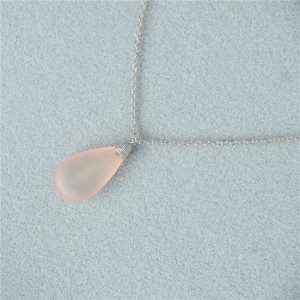 WENZHE Hot Sale Summer Beach Handmade Jewelry Sea Glass Pendant Silver Chain Frosted Glass Necklace