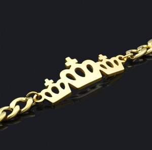 Trendy fashion 18K gold chain crown stainless steel charm bracelet