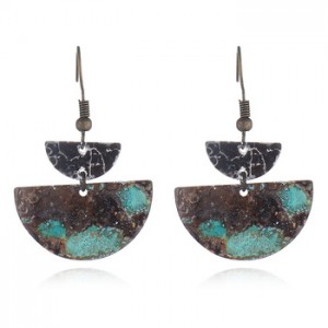 Silver-Tone Mixed Patina Geometric Half-Moon Linear Drop Earrings