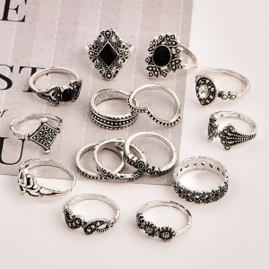 Bohemian retro ancient anemone female new personality ring ring set of 15