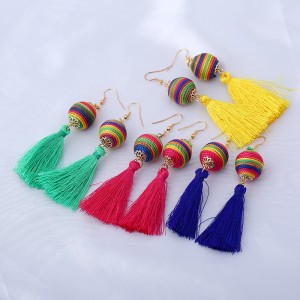 Fashion Bohemian Thread Ball Dangle Earrings Long Tassel Drop Earrings for Women Boho Colorful Charm Jewelry Wholesale