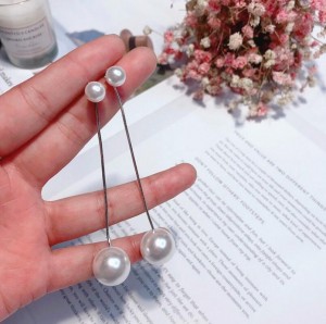 New trend charm fashion white pearl fancy long chain dangle gold earrings design