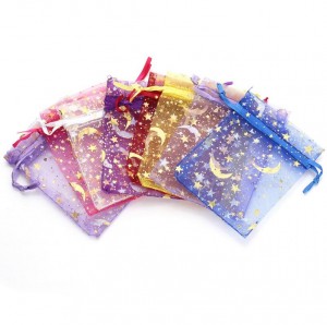 Popular Jewelry Packaging Way Printed Star Moon Colorful Drawstring Bag