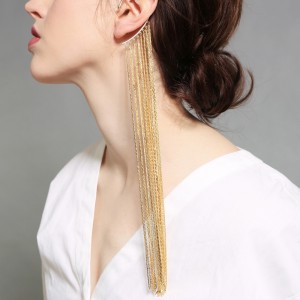 Personality exaggerated long section banquet dress ear hooks single earring long gold tassel earring