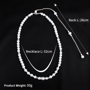 Simple long diamond-studded pearl pendant tassel necklace back body chain