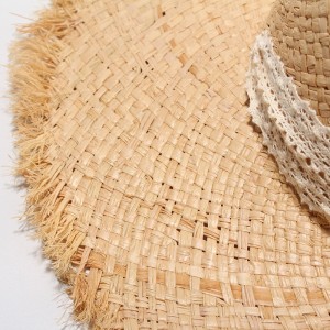 WENZHE Women Summer Hats Raffia Straw Hat Lace Ribbon Lace-up Beach Caps