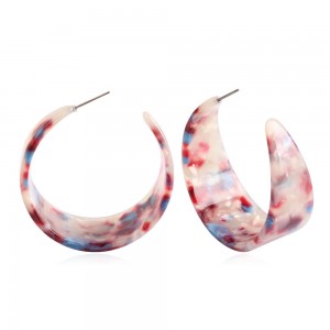 New Arrival Geometric Semi Circle Earring Tortoise Resin Hoop Earrings