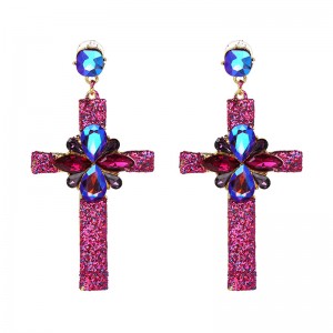 New Arrival Alloy Jewelry Fashion Colorful Rhinestone Cross Earrings For Women