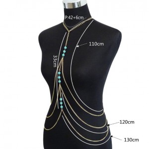 Bohemia Multilayer Turquoise Necklace Metal Sexy Waist Body Golden Chain
