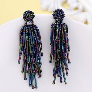 Wholesale Fashion Women Earrings Jewelry Handmade Long Seed Beaded Tassel Earrings For Lady