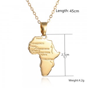 Factory direct fashion jewelry ladies Africa map charm necklace personalized alloy gold plated necklace