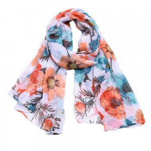 WENZHE New Style Satin Printed Leaf Flower Scarf Women Colorful Shawl Beach Towel Scarf