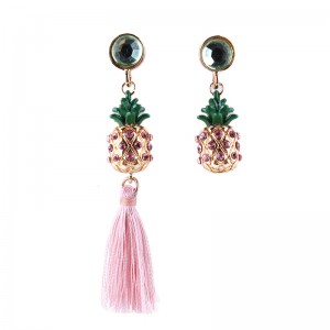 Bohemian Rhinestones Crystal Asymmetry Pineapple Long Tassel Dangle Earrings Fruit Jewelry