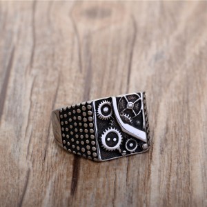 Unique Square Gear Man Ring Party Jewelry Punk Vintage Silver Rings for Men