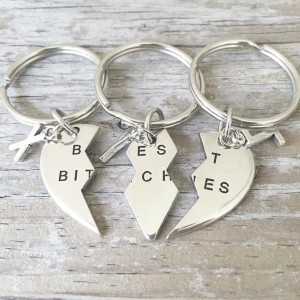 Best Bitches Keychains, Set 3 Best Bitches Split Heart Key Chains, Triple Bitches Keyrings