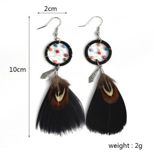 Wholesale earrings jewelry fashion indian color beads hook earring long feather earring for women