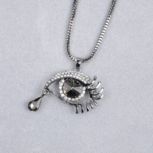 2019 New Arrival Silver Plated Necklace Crystal Teardrop Eye Shaped Charm Women Long Chain Sweater Necklace