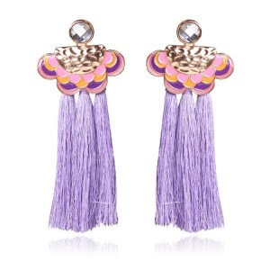 Latest New Trendy Fashion Jewelry Crystal Stud Pink Rope Silk Tassel Earrings