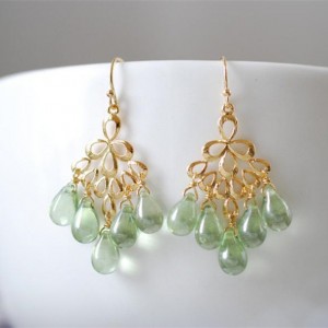 Mint Green Glass Drops Chandelier Earring