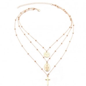 Women Necklace Multi Layer Gold Chain Cross Choker Necklace