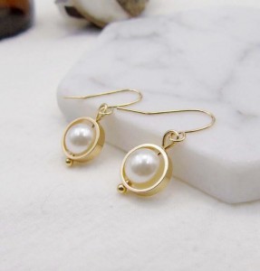 Gold Hook Earrings For Woman Newest Geometry Dangle Pearl Jewelry