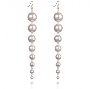 Latest design silver color pearl bead long jewellery pearl earrings