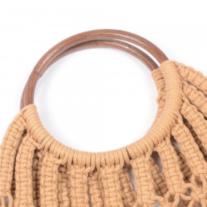 WENZHE Ladies Tote Bag Handmade Hollow Out Straw Bag Cotton Summer Beach Bag